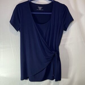 Motherhood Maternity Nursing Medium Navy Top Stretch V Neck Knot‎ Short Sleeve